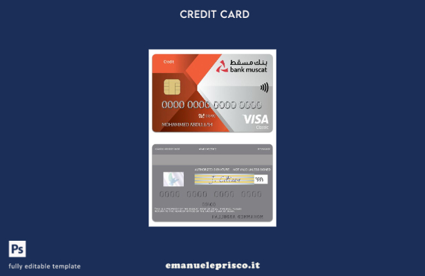 modello di carta di credito classico per visto Oman Muscat Bank in stile verific